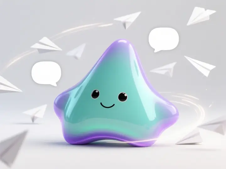 The TBit mascot among paper planes and messages